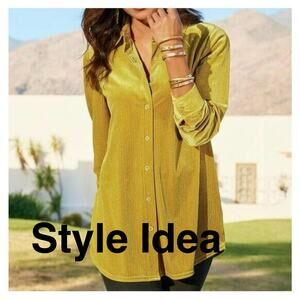 Philosophy Amber Yellow Velvet Textured Boyfriend Button Down Shirt L
